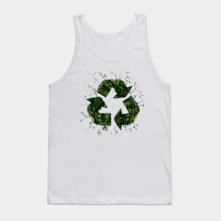 Recycling Logo with Leaves and Green Plants. Go Green, Recycle Symbol, Save the Earth Earth Day Awareness April 22 Tank Top